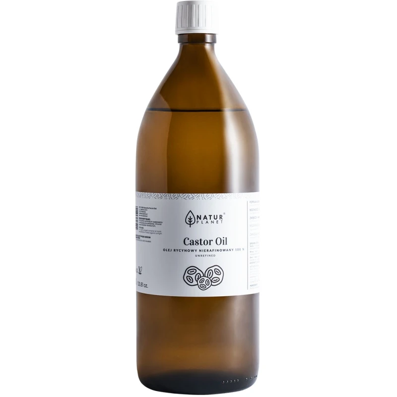 Natur Planet Olej Rycynowy nierafinowany, 1000 ml - Do pielęgnacji skóry, włosów, rzęs i brwi