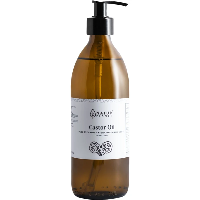 Natur Planet Olej Rycynowy nierafinowany, 500 ml - Do pielęgnacji skóry, włosów, rzęs i brwi