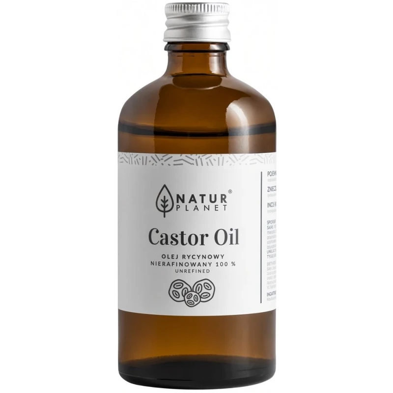 Natur Planet Olej Rycynowy nierafinowany, 100 ml - Do pielęgnacji skóry, włosów, rzęs i brwi