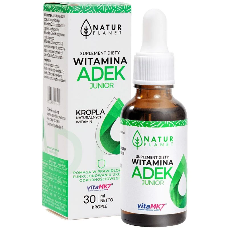 Natur Planet Witamina ADEK Junior w kroplach, 30 ml - Suplement diety dla dzieci od 2. roku życia