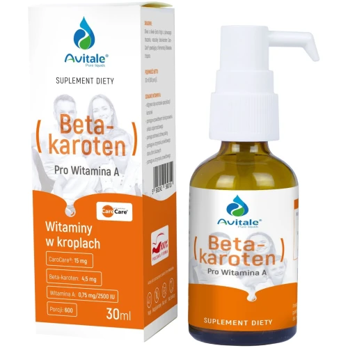 Avitale BetaKaroten CaroCare® 4,5 mg (Naturalna Pro Witamina A) Krople, 30 ml - Dla zdrowej skóry, wsparcia widzenia i odporności