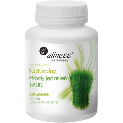 Aliness Naturalny Młody Jęczmień 1800, 120 tabletek - Naturalne źródło witamin, minerałów i chlorofilu