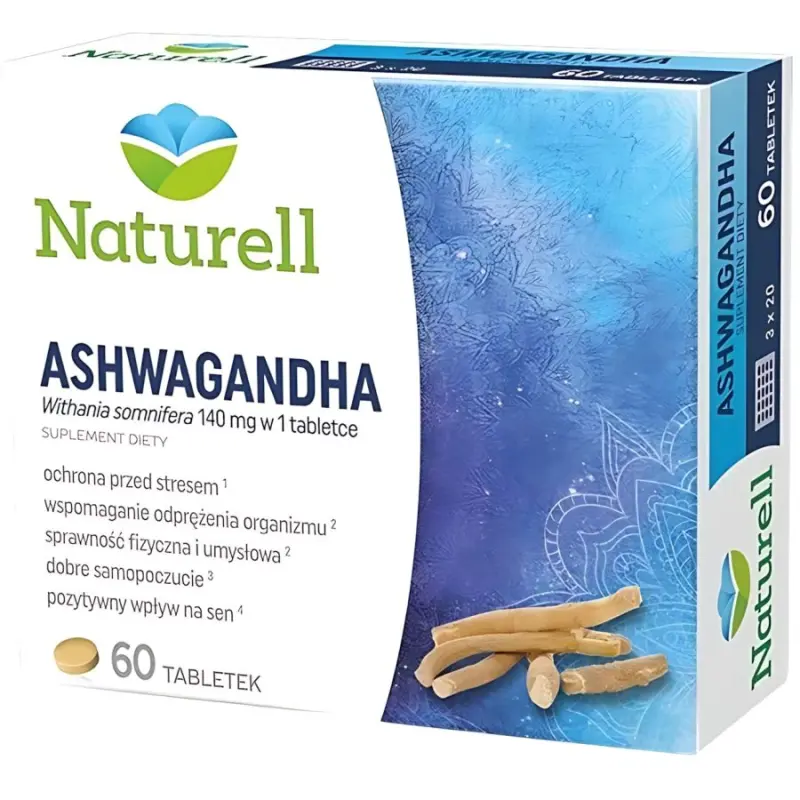 Naturell Ashwagandha, 60 tabletek - Z ekstraktem z liści i korzenia Ashwagandhy