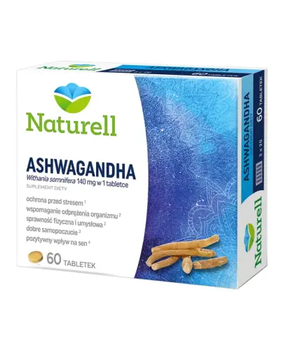 Naturell Ashwagandha, 60 tabletek - Z ekstraktem z liści i korzenia Ashwagandhy