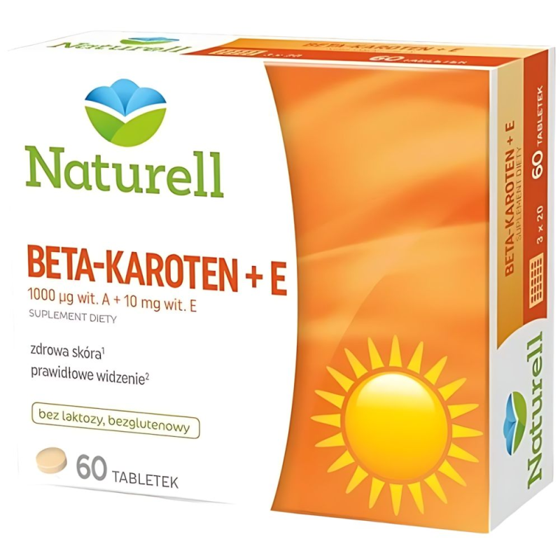 Naturell Beta-Karoten + E 60 tabletek - Pomagają zachować zdrowe skóry
