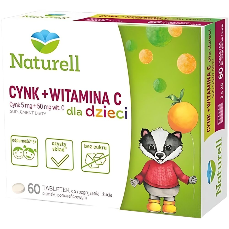 Naturell Cynk + Witamina C dla dzieci, 60 tabletek - Dla dzieci od 3. roku życia