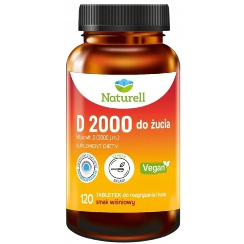 Naturell D 2000, 120 tabletek do rozgryzania i żucia - Suplement diety z witaminą D3 do żucia