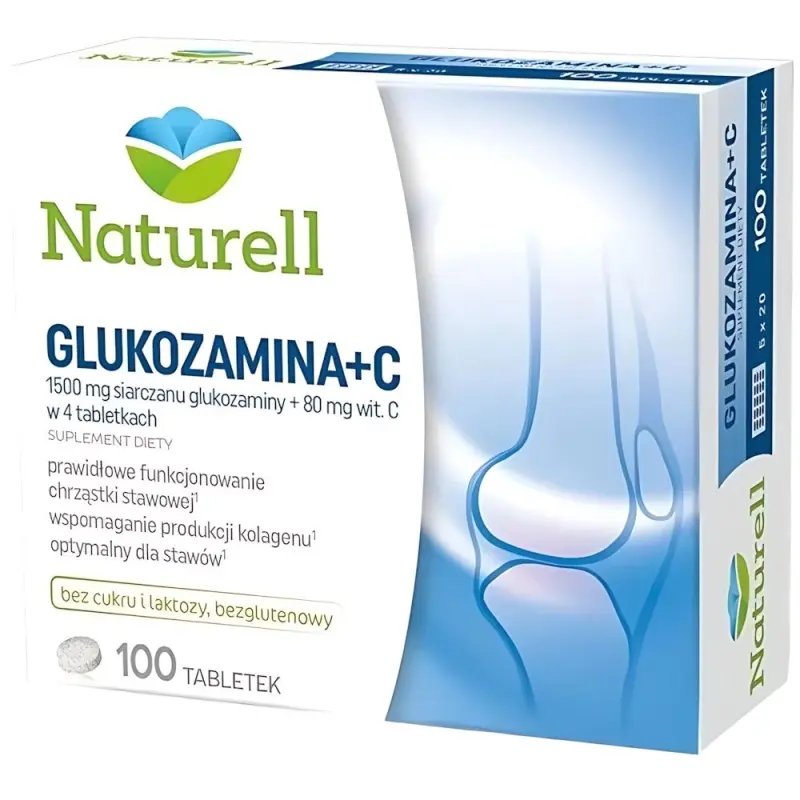 Naturell Glukozamina + C, 100 tabletek - Wspierają prawidłowe funkcjonowanie chrząstki stawowej