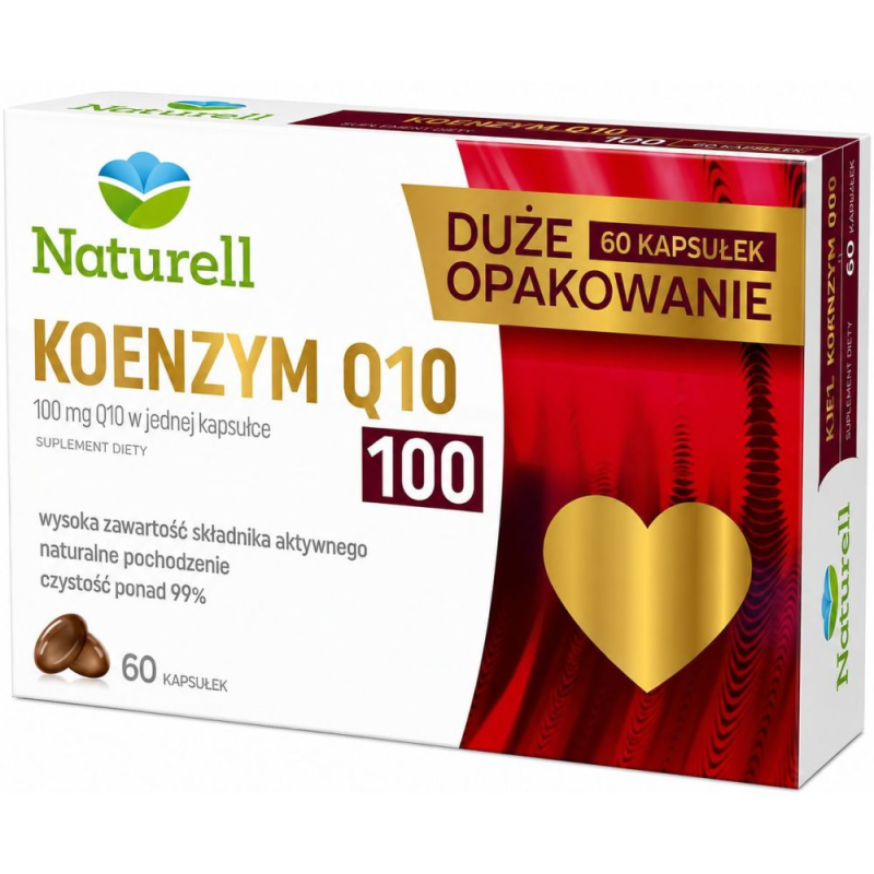 Naturell Koenzym Q10 100, 60 kapsułek - Dla osób po 35. roku życia, u których obniża się naturalna synteza koenzymu Q10