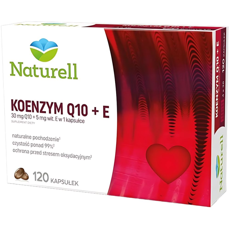 Naturell Koenzym Q-10 30 mg + Witamina E, 120 kapsułek - Dla osób po 35. roku życia z obniżoną naturalną syntezą koenzymu Q10