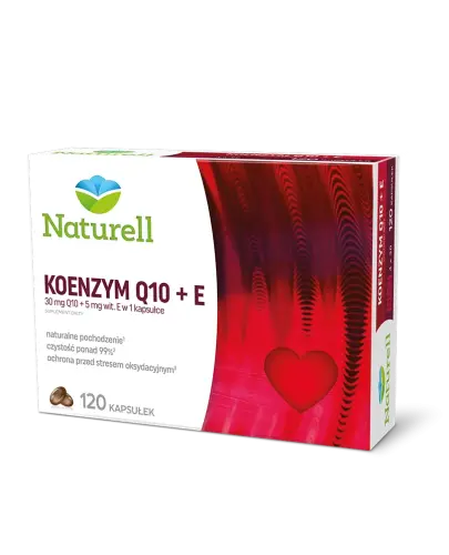 Naturell Koenzym Q-10 30 mg + Witamina E, 120 kapsułek - Dla osób po 35. roku życia z obniżoną naturalną syntezą koenzymu Q10