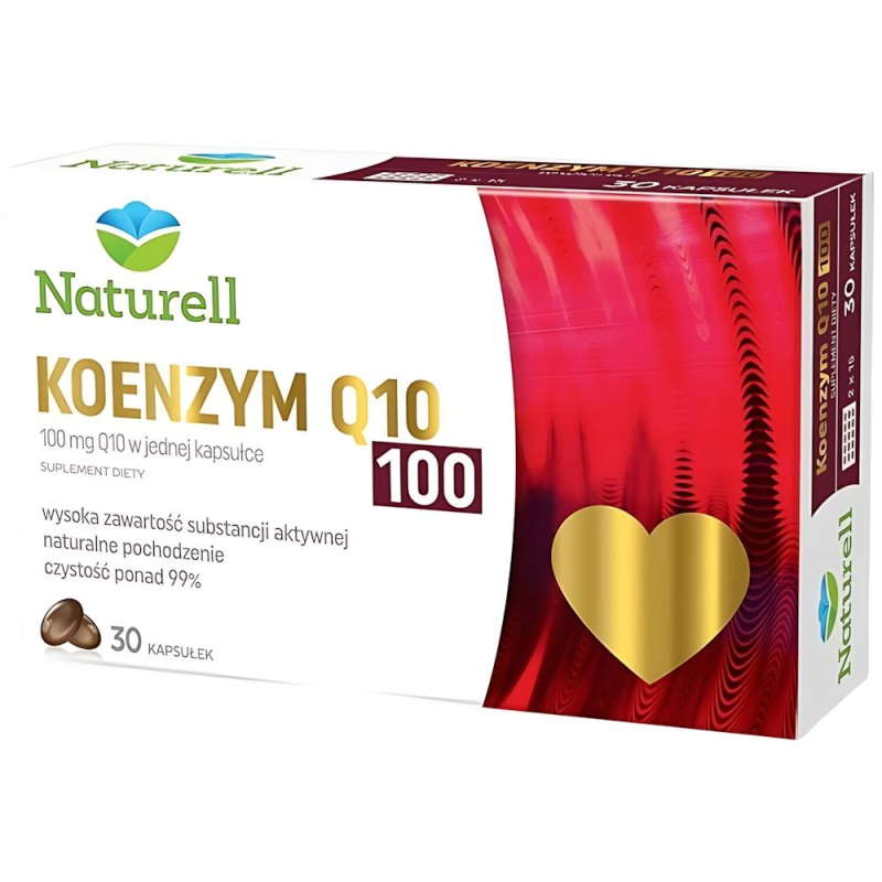 Naturell Koenzym Q10 100, 30 kapsułek - Dla osób po 35. roku życia, u których obniża się naturalna synteza koenzymu Q10