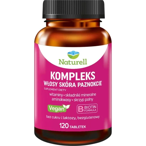 Naturell Kompleks Włosy Skóra Paznokcie, 120 tabletek - Witaminy i minerały z dodatkiem biotyny i żelaza