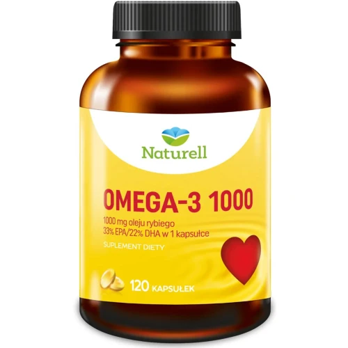 Naturell Omega-3 1000, 120 kapsułek -  EPA i DHA przyczyniają się do prawidłowej pracy serca,  mózgu i do utrzymania prawidłowego widzenia