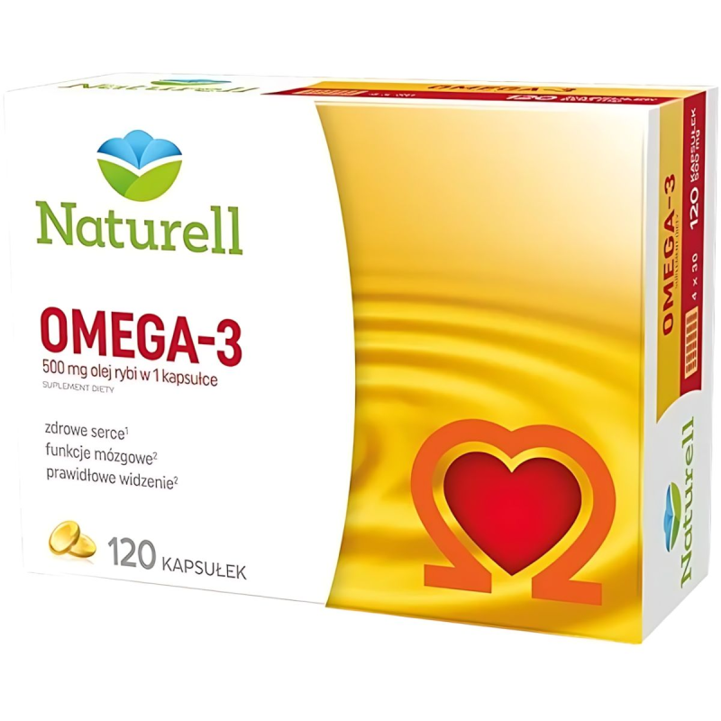 Naturell Omega 3, 120 kapsułek - Uzupełnia dietę w kwasy tłuszczowe Omega-3, wspomaga funkcjonowanie serca i mózgu
