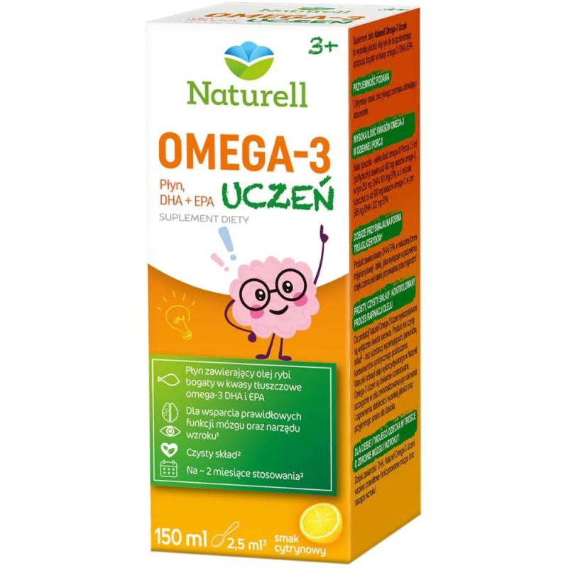 Naturell Omega-3 Uczeń, płyn, 150 ml  - Kwasy omega–3 dla dzieci powyżej 3. roku życia
