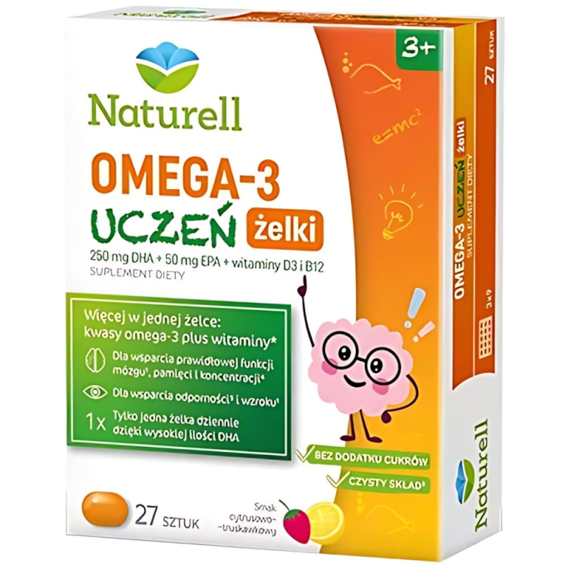 Naturell Omega-3 Uczeń żelki,  27 sztuk - Kwasy omega–3 plus witaminy dla dzieci powyżej 3. roku życia