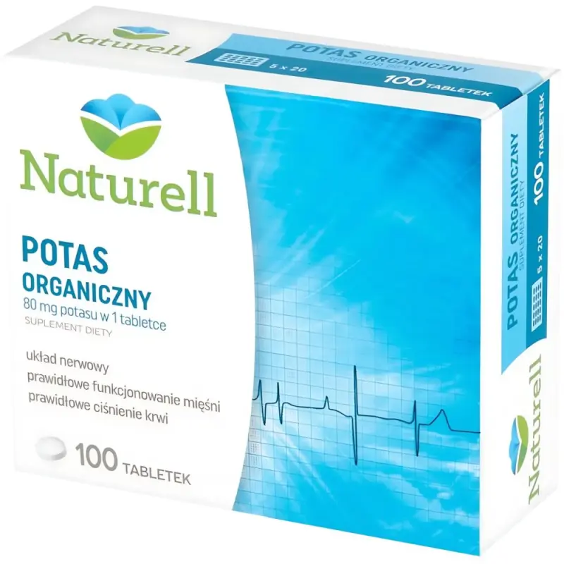 Naturell Potas organiczny, 100 tabletek - Wspomaga układ mięśniowy, nerwowy oraz dotlenia mózg