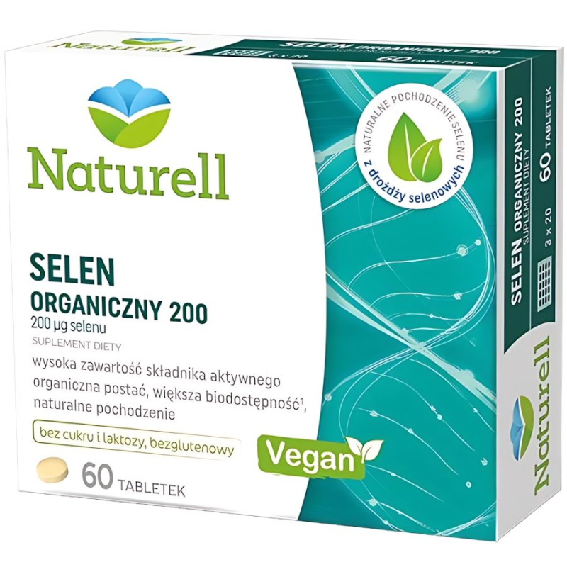 Naturell Selen Organiczny 200, 60 tabletek - Preparat z wysoką zawartością selenu, tabletki na włosy