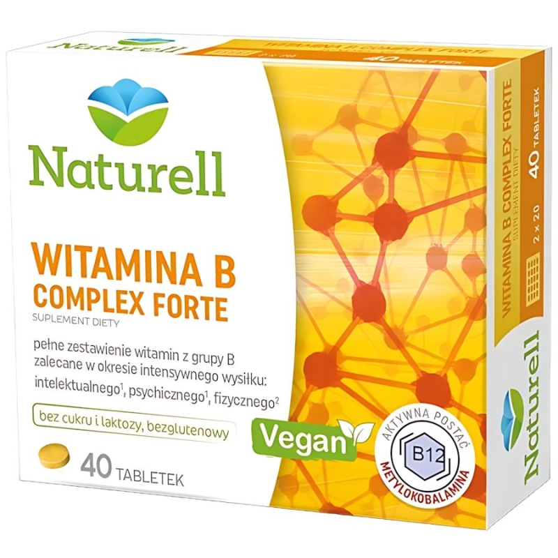 Naturell Witamina B Complex Forte, 40 tabletek  - Bez cukru i laktozy z witaminami z grupy B, metylokobalaminą B12 oraz witaminą B3