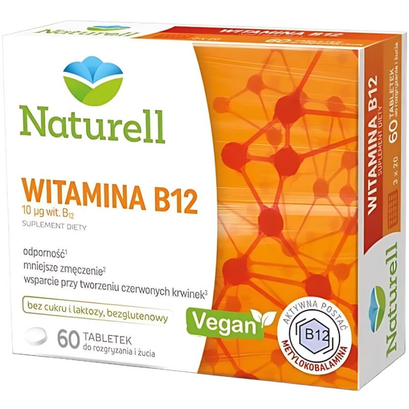Naturell Witamina B12, 60 tabletek do rozgryzania i żucia  - Z witaminą B12 w formie metylokobalaminy