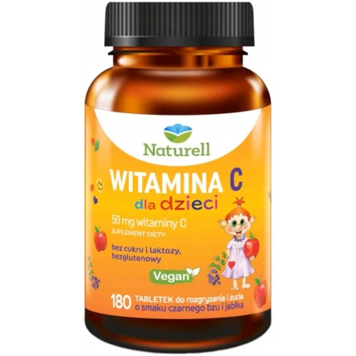 Naturell Witamina C dla dzieci, 180 tabletek do rozgryzania i żucia - Pomaga w prawidłowym funkcjonowaniu układu odpornościowego