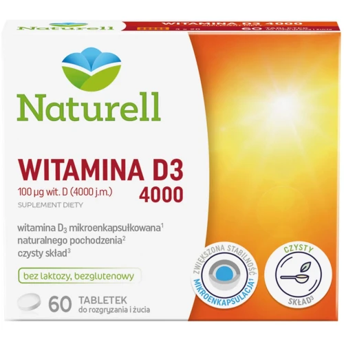 Naturell Witamina D3 4000, 60 tabletek do rozgryzania i żucia - Wygodna forma –  nie wymaga połykania ani popijania