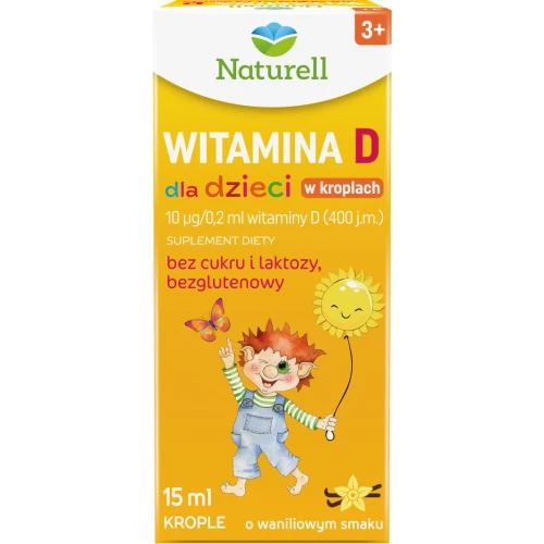 Naturell Witamina D dla dzieci w kroplach, 15 ml - O smaku waniliowym