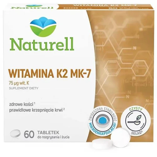 Naturell Witamina K2 MK-7 75 µg, 60 tabletek do rozgryzania i żucia - Przyczynia się do utrzymania zdrowych kości