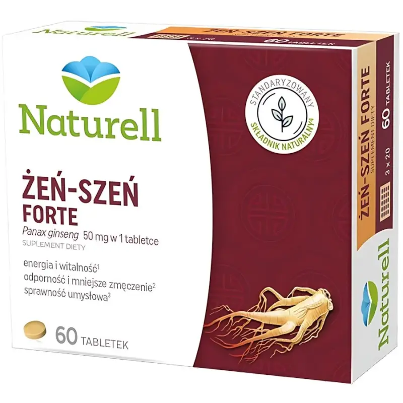Naturell Żeń-szeń Forte, 60 tabletek  - Z ekstraktem z korzenia żeń-szenia koreańskiego oraz lukrecji i witaminami z grupy B