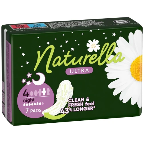 Naturella Ultra Night Camomile Podpaski ze skrzydełkami, 7 sztuk - Wydłużona ochrona na noc