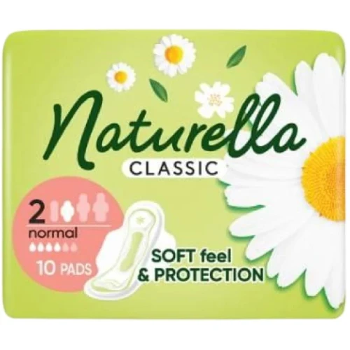 Naturella Classic Normal Camomile Podpaski ze skrzydełkami, 10 sztuk - Z rumiankiem i balsamem Dermacrem™
