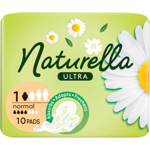 Naturella Ultra Normal Camomile Podpaski ze skrzydełkami, 10 Sztuk - Cienkie i chłonne podpaski na umiarkowaną i obfitą miesiączkę