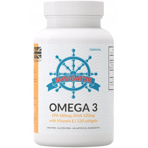 Navigator OMEGA 3 1000 mg, 120 kapsułek - Wysoka zawartość kwasów EPA i DHA z dodatkiem naturalnej witaminy E