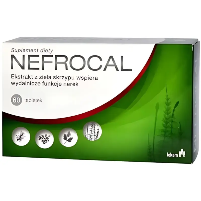 Nefrocal, 60 tabletek - Suplement diety z ekstraktem z ziela skrzypu. Skrzyp wspiera funkcje wydalnicze nerek.