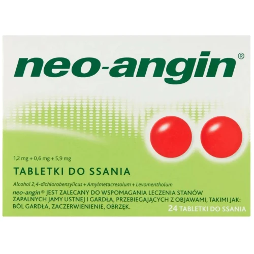 Neo-angin, 24 tabletki do ssania - O działaniu antyseptycznym na stan zapalny jamy ustnej i gardła