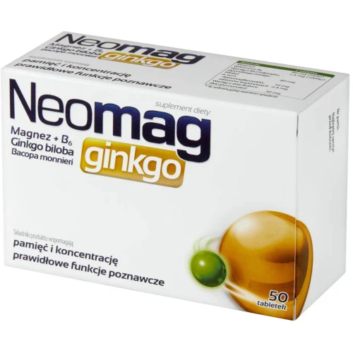 Neomag Ginkgo, 50 tabletek - Suplement diety łączący magnez i wyciąg z Ginkgo biloba w jednej tabletce