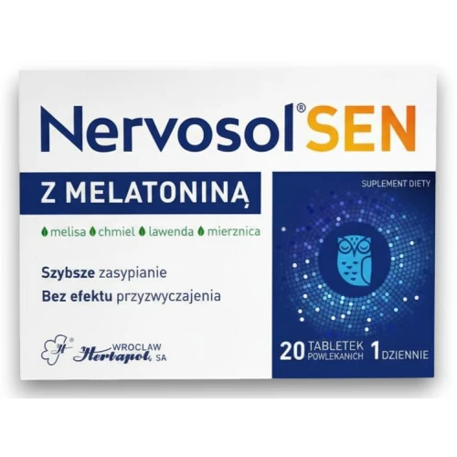Nervosol Sen z Melatoniną, 20 tabletek - Szybkie zasypianie bez efektu przyzwyczajenia