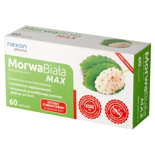 Nexon Pharma Morwa Biała Max, 60 tabletek - Tabletki z morą białą wspomagającą metabolizm węglowodanów