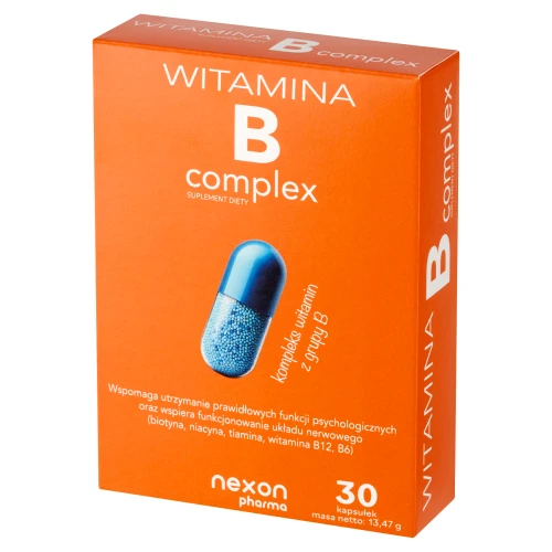 Nexon Pharma Witamina B Complex, 30 kapsułek - 8 witamin z grupy B, cholina i inozytol w 1 kapsułce
