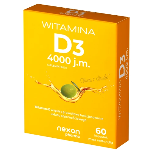 Nexon Pharma Witamina D3 4000 j.m., 60 kapsułek - Dla zdrowych osób powyżej 75. roku życia