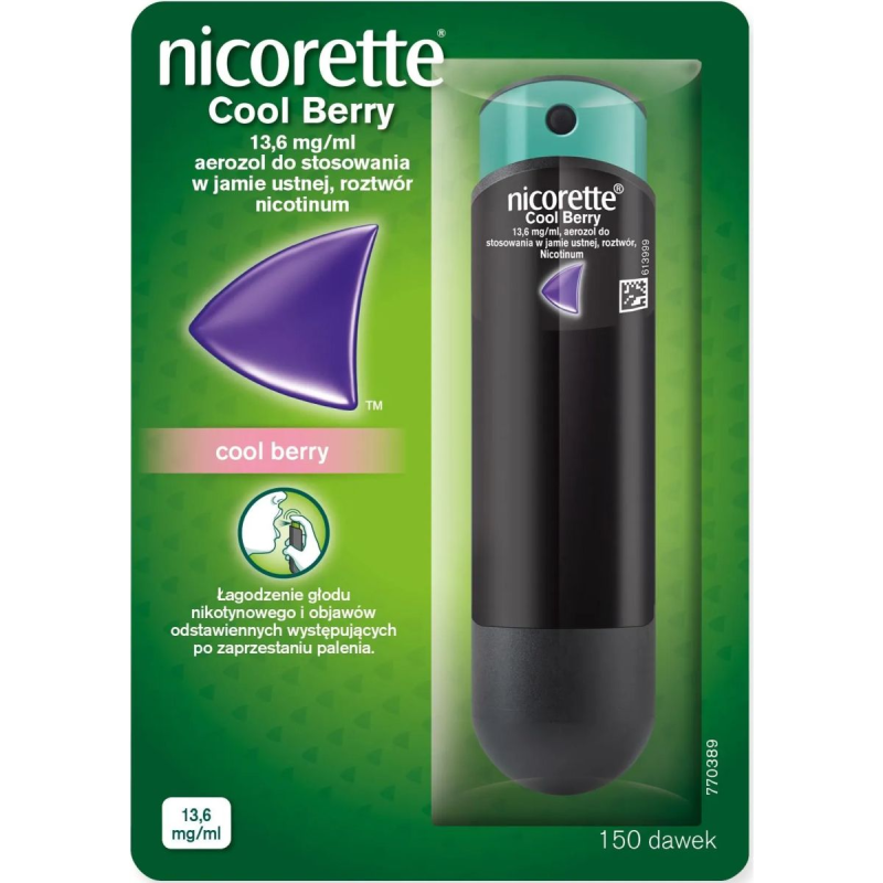 Nicorette Cool Berry 13,6 mg/ ml, aerozol do jamy ustnej, 13,2 ml - Nikotynowa terapia zastępcza w sprayu