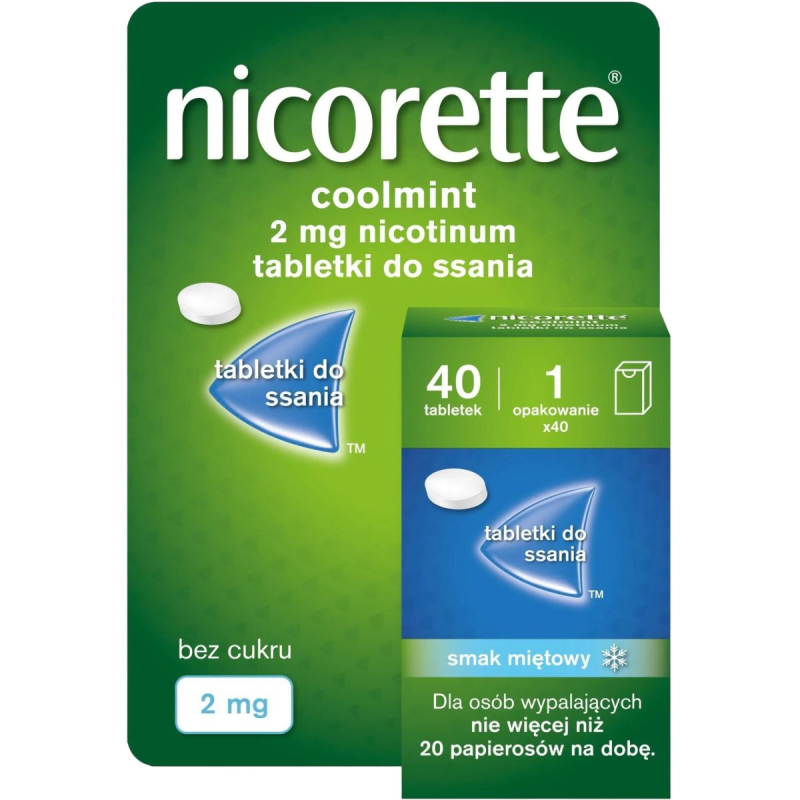 Nicorette Coolmint 2 mg, 40 tabletek do ssania - Łagodzi głód nikotynowy podczas rzucania palenia