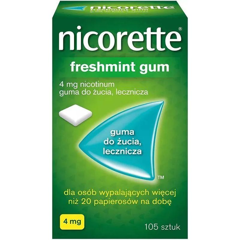 Nicorette Freshmint 4 mg, 105 gum - Zmniejsza głód nikotynowy oraz objawy odstawienia papierosów