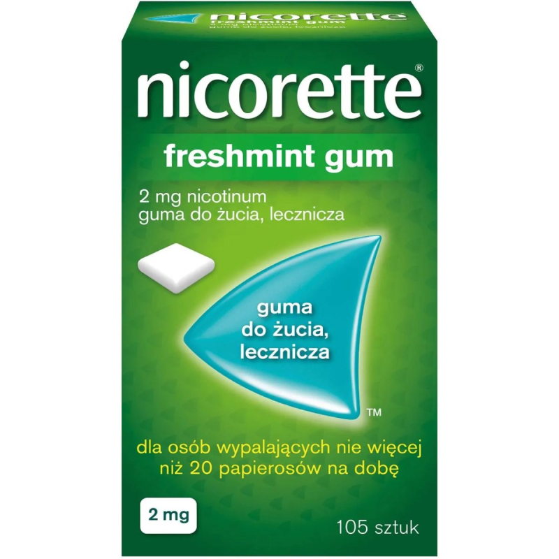 Nicorette Freshmint Gum 2 mg, 105 gum - Dla osób wypalających nie więcej niż 20 papierosów na dobę