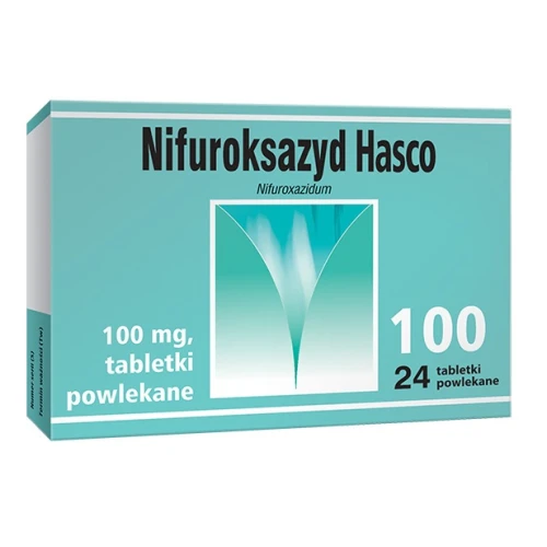 Nifuroksazyd Hasco 100 mg, 24 tabletki - Do stosowania w ostrej biegunce u dorosłych i dzieci od 6. roku życia