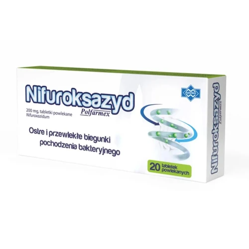 Nifuroksazyd Polfarmex, 20 tabletek - Lek przeciwbakteryjny stosowany w ostrej i przewlekłej biegunce
