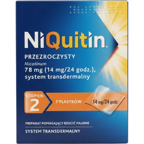 NiQuitin Przezroczysty 14 mg/ 24h, 7 sztuk - Drugi stopień odzwyczajania się od palenia tytoniu