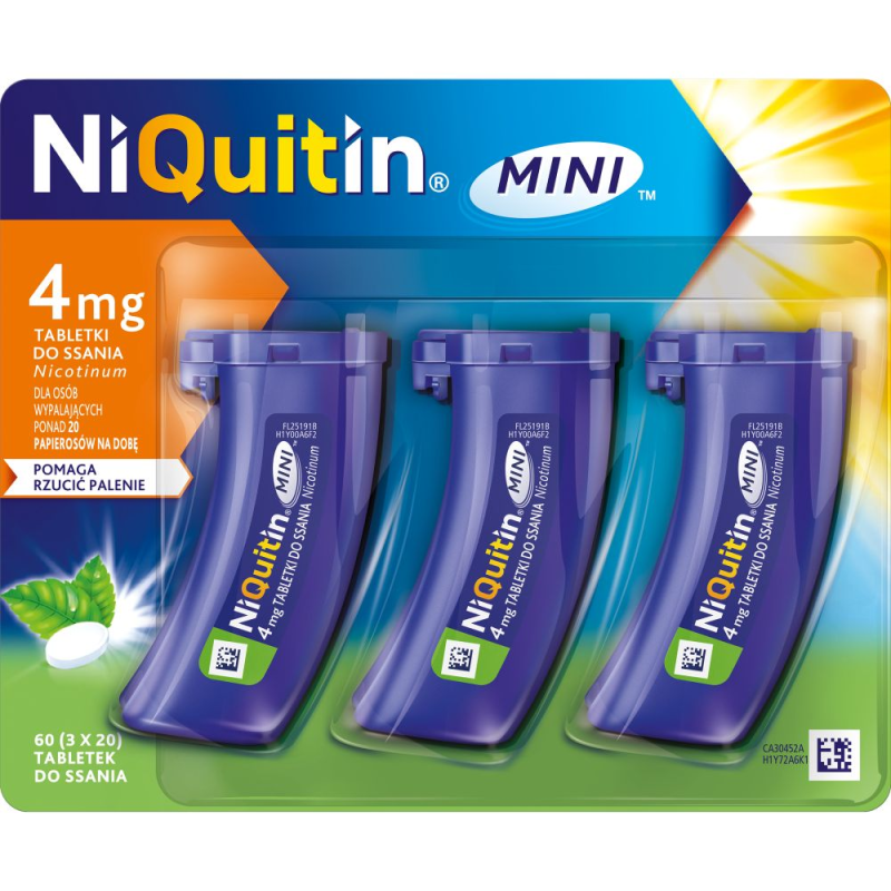 NiQuitin MINI 4 mg, 60 tabletek - Odpowiednie dla osób wypalających 20 lub więcej papierosów dziennie