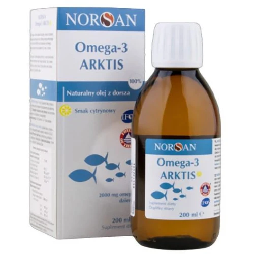 Norsan Omega-3 Arktis, smak cytrynowy, płyn 200 ml - Naturalny olej z dorsza arktycznego